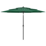 VidaXL Umbrelă de grădină cu 3 niveluri, st&acirc;lp aluminiu, verde, 3 m