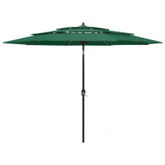 vidaXL Umbrelă de soare 3 niveluri, stâlp de aluminiu, verde, 3 m