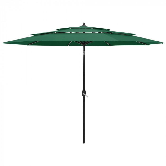 vidaXL Umbrelă de soare 3 niveluri, st&acirc;lp de aluminiu, verde, 3 m