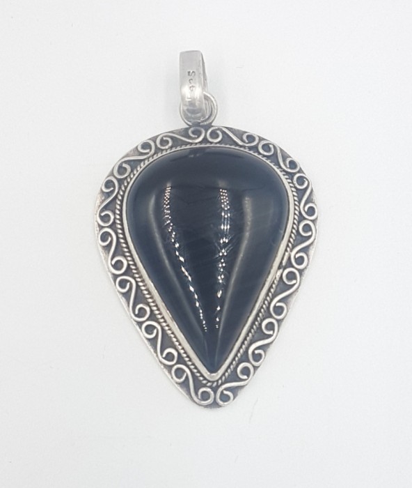 Superb pandantiv vintage manufacturat din argint si onix - art deco