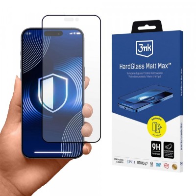 Folie de protectie Ecran Matte 3MK HardGlass Max pentru Apple iPhone 17 Pro, Sticla Securizata, Full Glue, Neagra foto