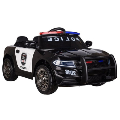 Masinuta electrica de politie Kinderauto JC666 70W 12V cu scaun tapitat, culoare Negru foto