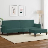 Canapea Extensibila 2 Locuri cu Taburet vidaXL, Verde Inchis, Catifea, 220x84.5x69 cm, Cadru Lemn Robust