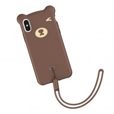 Husa de protectie, Baseus Bear, Flexible Gel Cover, iPhone X/XS, Maro foto