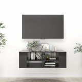 Dulap TV montat pe perete, negru extralucios, 102x35x35 cm, PAL GartenMobel Dekor, vidaXL