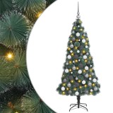 VidaXL Brad de Crăciun artificial cu LED-uri și set de globuri verde 180 cm