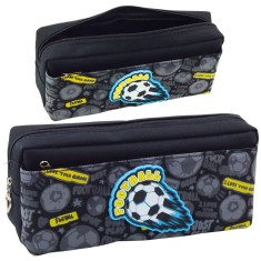 Penar scolar cu 2 compartimente, fotbal, negru, 21.5 x 9.5 x 6.5 cm, Lean 21986