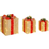 Outsunny Cutii-cadou Crăciun luminoase decorațiuni de Crăciun cu fundă 58 lumini set de 3 cutii-cadou cu LED auriu | Aosom Romania