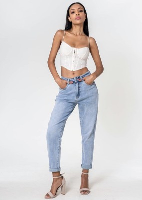 Blugi dama Mom Fit Nina Carter albastru deschis P502-23 M7 foto