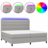 Cumpara ieftin Pat cu arcuri, saltea si LED, gri deschis, 200x200 cm, textil