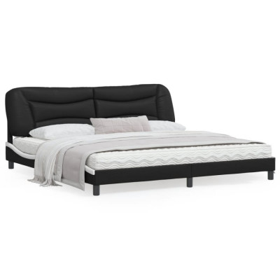 vidaXL Cadru de pat cu tăblie negru și alb 200x200cm piele artificială foto