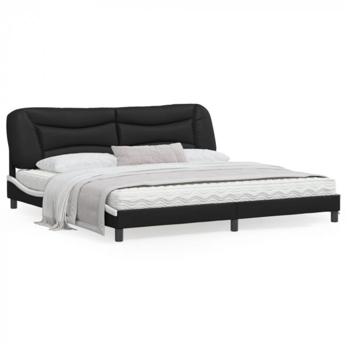 vidaXL Cadru de pat cu tăblie negru și alb 200x200cm piele artificială