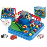 Pista de curse cu obstacole, 3 masinute si helicopter, interactiva, din plastic, Multicolor, 32 x 32 x 24 cm