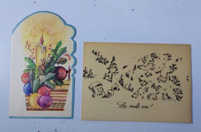Lot 2 felicitari vechi romnesti anii 80, de Anul Nou, scrise foto