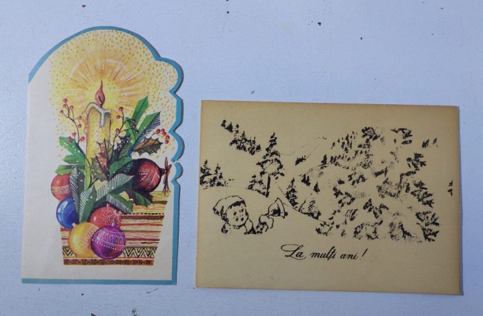 Lot 2 felicitari vechi romnesti anii 80, de Anul Nou, scrise