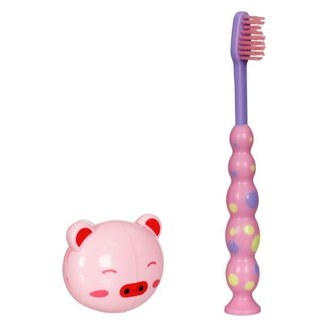 Perie de Dinti pentru Copii Roz Lila cu Capac protectie Purcelus