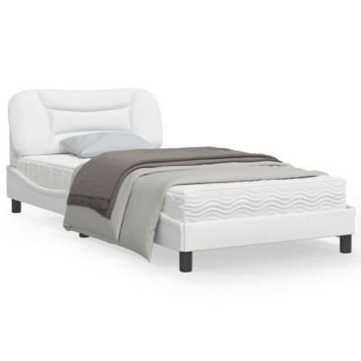 vidaXL Cadru de pat cu tăblie, alb, 100x200 cm, piele ecologică foto
