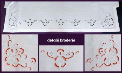 Cearceaf cu broderie sparta cusuta de mana, cearsaf cu motiv margarete cu colturi in L, 210x152cm foto