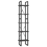 Biblioteca cu 5 rafturi, gri, 40x30x175 cm, lemn masiv de pin