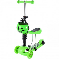 Trotineta buburuza tip scooter cu 3 roti, efecte lumini, inaltime reglabila, frana picior, 61 x 26 x 59 cm, verde foto