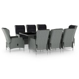 vidaXL Set mobilier de exterior cu perne 9 piese gri deschis poliratan