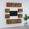 Set dulap TV, 8 piese, stejar fumuriu, lemn prelucrat