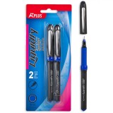 Set Finelinere, A Plus, Liquidly, Cerneală Lichidă, 2 Buc, Cerneală Albastră, Corp Negru, Oem