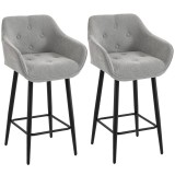 HOMCOM Set de 2 taburete de bar, scaune de bar tapițate &icirc;n chenille, șezut lat 67H cm, spătar și suport pentru picioare, gri | Aosom Romania