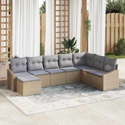 vidaXL Set de canapele pentru grădină 8 pcs Bej Rattan poli 3346840 foto