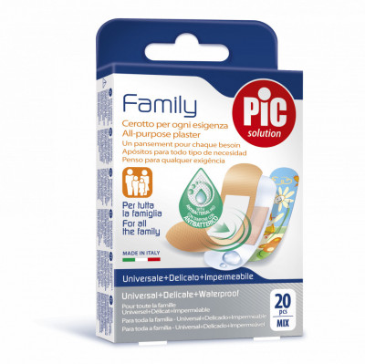 Plasturi asortati PIC SOLUTION FAMILY cu solutie antibacteriana 20 buc/cut foto