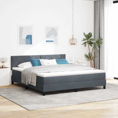 vidaXL Pat box spring cu saltea, gri &amp;icirc;nchis, super king, catifea foto