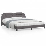 VidaXL Cadru de pat cu tăblie, gri, 180x200 cm, piele ecologică