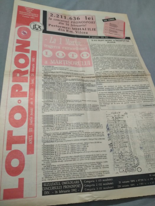 ZIAR LOTO-PRONO NR, 8 24 FEBROARIE 1992 CUPELE EUROPENE