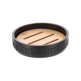 Cumpara ieftin Săpuniera Polirășină / Bambus Rotundă &ndash; Neagră