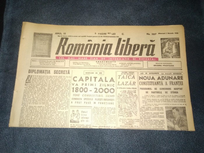 ZIAR ROMANIA LIBERA 7 NOIEMBRIE 1945