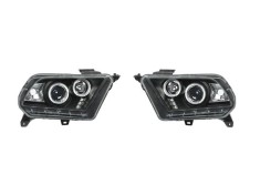 Set faruri tuning Ford Mustang 02.2009-01.2015 BestAutoVest dreapta+stanga fata, tip bec H1+H1, angel eyes, reglaj manual, culoare negru