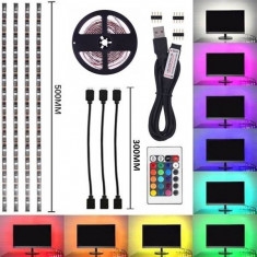 Set 4 Benzi LED RGB USB pentru Iluminare Ambientala cu Telecomanda foto