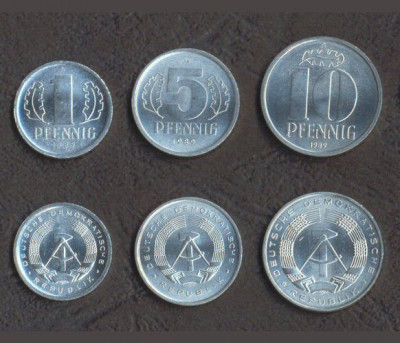 GERMANIA █ RDG █ SET DE MONEDE █ 1, 5, 10 Pfennig █ 1989 █ UNC foto