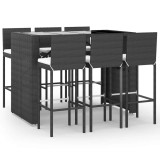 Cumpara ieftin Set bar de gradina, 7 piese, cu perne, negru, poliratan