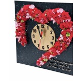 Ceas decorativ cu licheni, flori criogenate si mesaj - 25 cm x 25 cm (Negru Rosu)