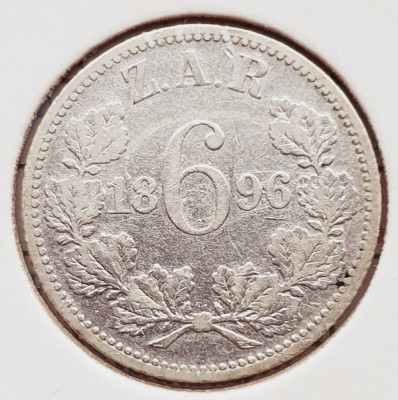 1456 Africa de sud 6 pence 1896 Zuid Afrikaansche Republiek km 4 argint foto