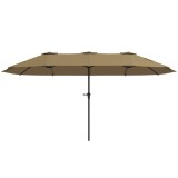 Outsunny Umbrelă Dublă 4x2,2 m Umbrelă Terasă Exterioară cu Manivelă Manuală Impermeabilă și Protecție UV30+ Cafeniu | Aosom Romania