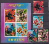 Bhutan 1968 fauna fluturi MI 209-216 + 2 bl. 13,14 timbre 3D MNH 2 poze, Nestampilat