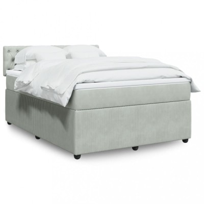 Gossi pat box spring cu saltea, gri deschis, 160x200 cm, catifea foto