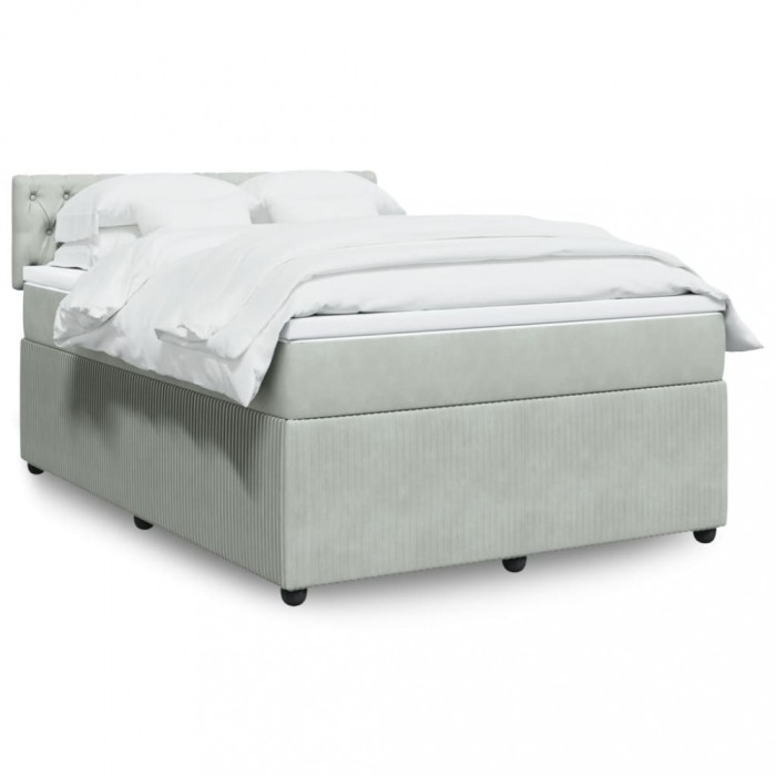 Gossi pat box spring cu saltea, gri deschis, 160x200 cm, catifea