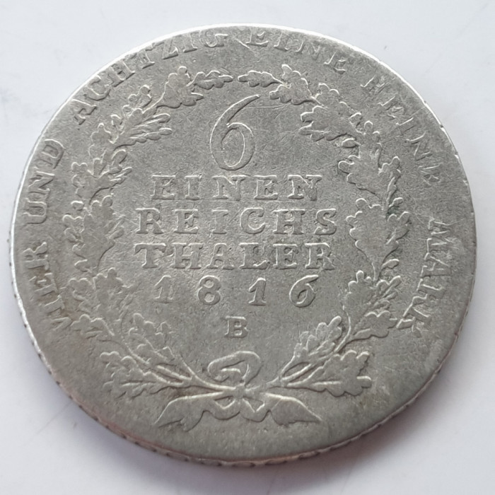 Germania Prusia 1/6 Thaler / Taler 1816 B ,argint, William lll