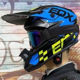 Casca Moto Cross ATV Enduro EDX Albastru/Negru/Galben, M, L, XL, Policarbonat ABS, Cozoroc Reglabil, Interior Lavabil