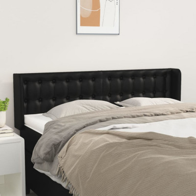 vidaXL Tăblie de pat cu aripioare negru 147x16x78/88cm piele ecologică foto