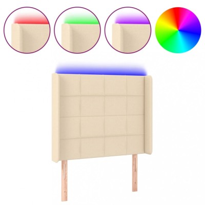 Tablie de pat cu LED, crem, 83x16x118/128 cm, textil foto
