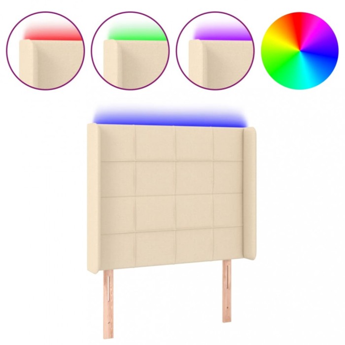 Tablie de pat cu LED, crem, 83x16x118/128 cm, textil